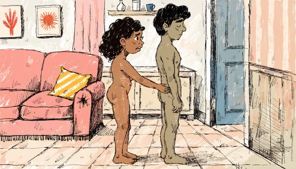 Un homme et une femme debout face à face dans un salon, l'homme reculant d'un pas avec un visage fermé tandis que la femme tend le bras vers lui avec une expression d'angoisse