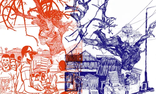 Œuvre illustrative des Sœurs Chevalme et Émilie Guitard pour le Festival 12X12.