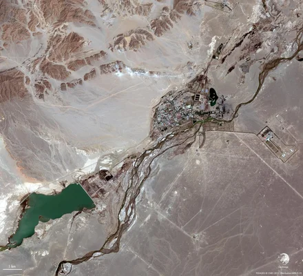 Vue satellite du centre spatial de Jiuquan, situé dans le désert de Gobi en Mongolie intérieure.