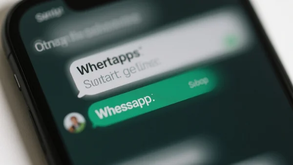 Smartphone affichant une conversation WhatsApp avec un message qui se floute progressivement, fond d'écran sombre, vue rapprochée sur l'écran