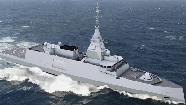 Le premier ministre suédois Ulf Kristersson annonçant l'achat de quatre frégates à Naval Group.