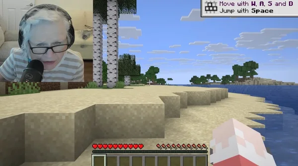 Aperçu d'un stream Minecraft avec le visage de la streameuse âgée en incrustation