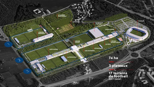 Plan d'ensemble du campus PSG, nouveau centre d'entraînement et de formation.