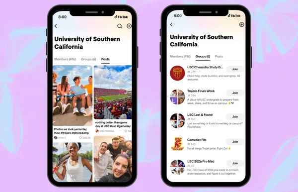 Vue d'ensemble du profil de l'Université de Californie du Sud sur le nouveau Campus Hub de TikTok.