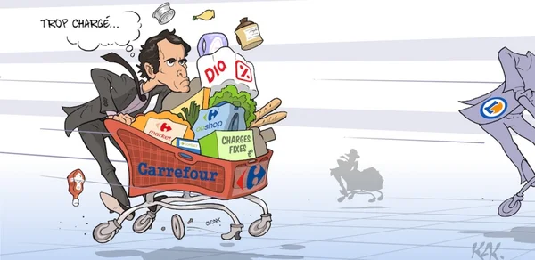 Illustration évoquant la surcharge des coûts fixes dans la grande distribution.