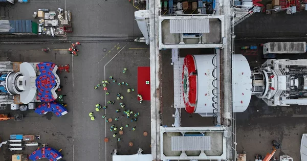 Le premier tunnelier « italien » du chantier Lyon-Turin, vu du ciel.
