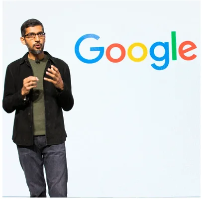 Sundar Pichai, PDG de Google, présentant la vision de l'entreprise sur scène.