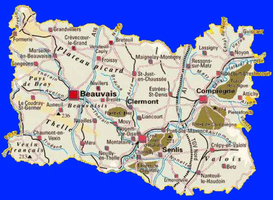 Carte du département de l'Oise (60) et de ses principales communes.
