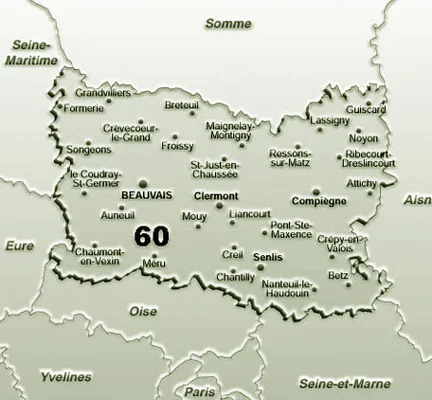 Le département de l'Oise (60) en région Hauts-de-France.
