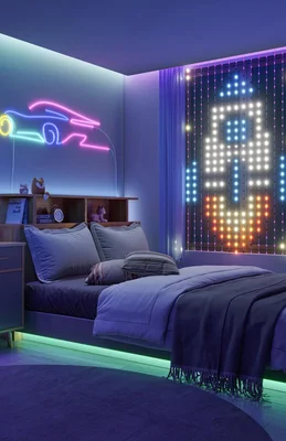Image d'une chambre moderne avec éclairage LED, utilisée dans l'article d'Ars Technica sur l'incident Govee.