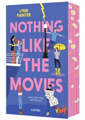 Illustration de la couverture de 'Nothing Like the Movies' de Lynn Painter avec des personnages romantiques stylisés.
