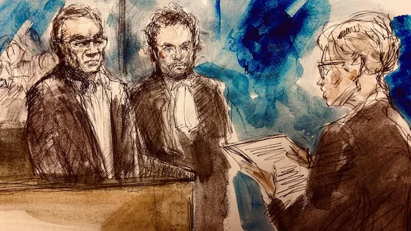 Croquis de la salle d'audience lors du procès de Kenneth Law.