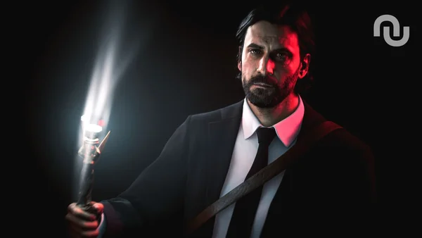 Alan Wake, personnage central de l'univers partagé Remedy, tenant une torche