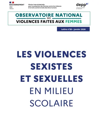 Couverture d'un document intitulé 'Les violences sexistes et sexuelles en milieu scolaire', daté de janvier 2026, émanant de l'Observatoire national des violences faites aux femmes.