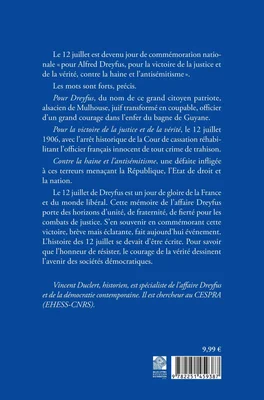 Quatrième de couverture de « Dreyfus Jour de gloire » de Vincent Duclert.