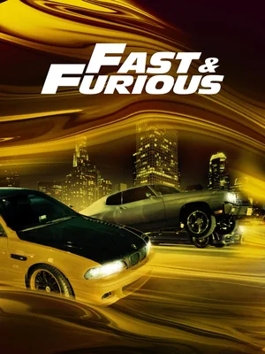 Affiche de Fast & Furious 4 avec deux voitures en course.