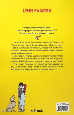 Dos de couverture de 'Better Than the Movies' de Lynn Painter avec un couple s'embrassant et un chien.
