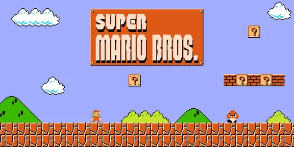Écran titre de Super Mario Bros., jeu emblématique de la NES.