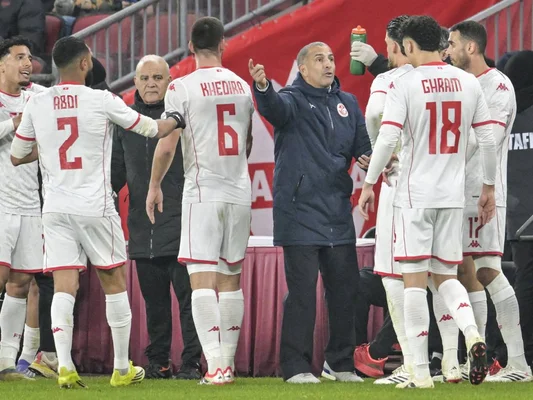 Sabri Lamouchi, alors sélectionneur de la Tunisie, donne des instructions à ses joueurs lors d'un match.