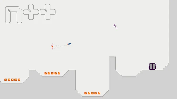 Un niveau de N++ avec son ninja emblématique et son grappin.