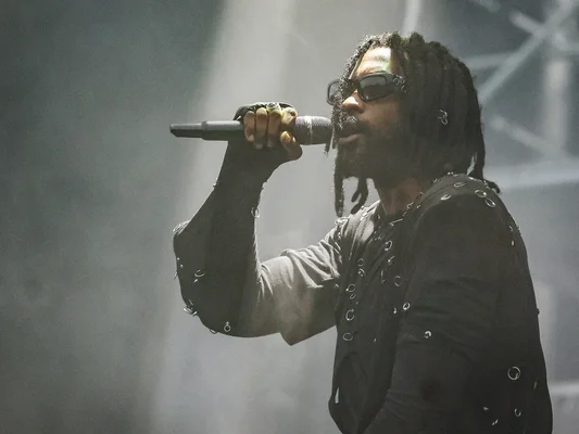 Damso, de profil, interprétant un morceau sur scène.