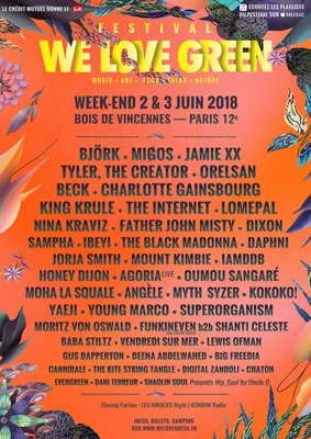 Affiche de l'édition 2018 du festival We Love Green, avec son style floral caractéristique.