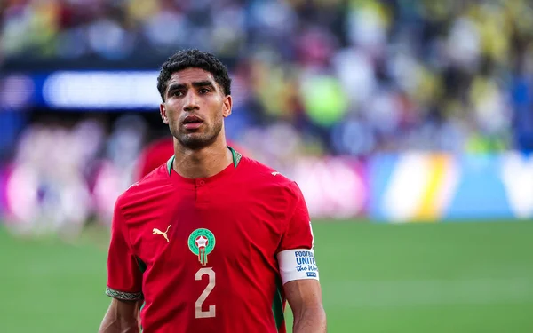 Achraf Hakimi, international marocain du PSG, sur le terrain.
