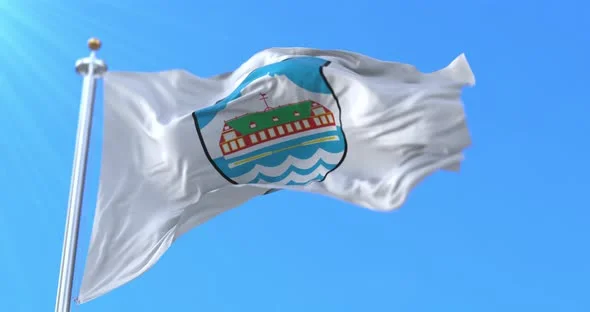 Illustration du drapeau de Nuuk avec son emblème maritime.