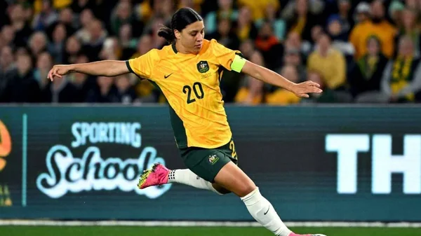 Une joueuse australienne en action pendant un match de la Coupe du monde féminine.