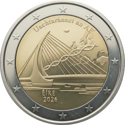 Pièce de 2 euros irlandaise célébrant la présidence de l'Union européenne en 2026.