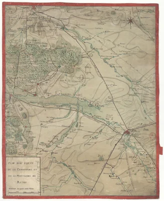 Carte ancienne de la Champagne et de la Montagne de Reims, région viticole d'origine du champagne.
