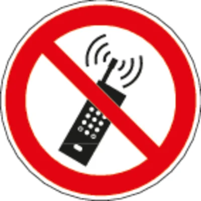 Panneau d’interdiction des téléphones portables, symbole ISO 7010.