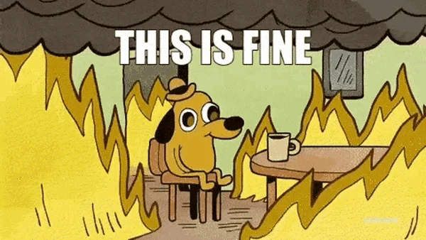Le mème emblématique « This is fine » : un chien buvant son café au milieu des flammes.