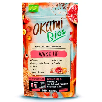 Poudre 'Wake Up' de la marque Okami Bio, un mélange de superaliments.