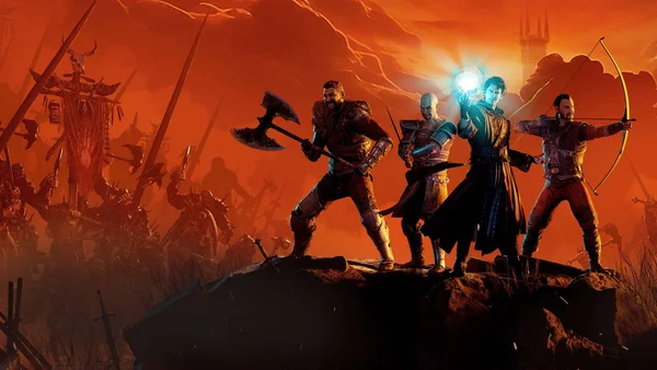 Affiche promotionnelle du remake de Gothic : quatre héros face à une armée de squelettes.