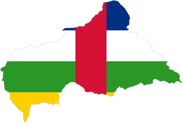 Illustration du territoire de la République centrafricaine avec le motif de son drapeau.