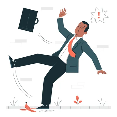 Illustration symbolique d'un accident du travail : une chute due à une peau de banane.