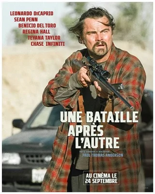Affiche du film 'Une bataille après l'autre' présentant un personnage armé.