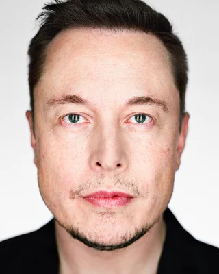 Gros plan d'Elon Musk par Martin Schoeller.