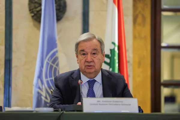 António Guterres, Secrétaire général de l'ONU, lors d'une conférence de presse.