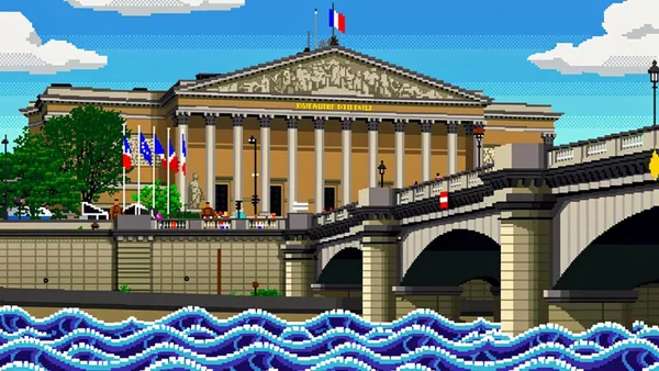 Illustration artistique du Palais Bourbon, siège de l'Assemblée nationale française, à Paris.