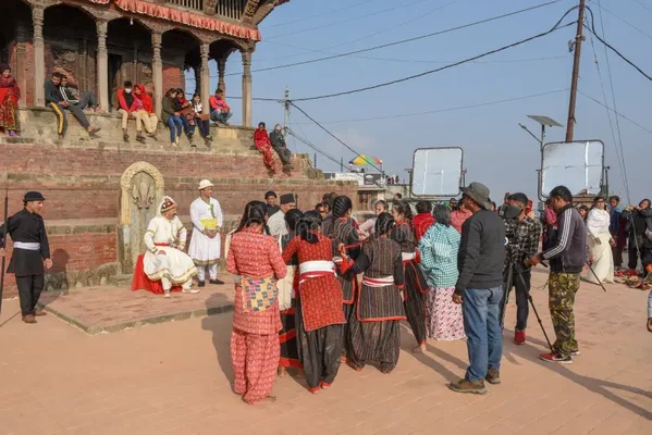 Tournage d'un film de Bollywood à Kirtipur, au Népal photographie stock libre de droits