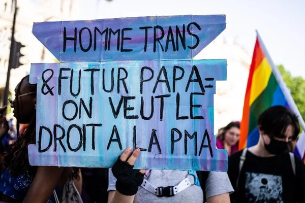 Manifestation pour les droits des personnes trans et l'accès à la PMA.