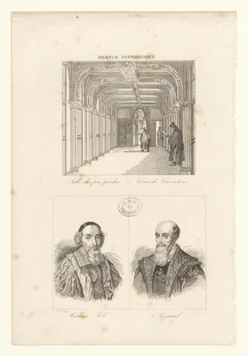 La Salle des pas perdus de la Cour de Cassation, avec les portraits de Mathieu Molé et L'Hospital.