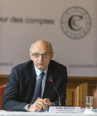 Didier Migaud, Premier président de la Cour des comptes, lors d'une conférence de presse en 2014