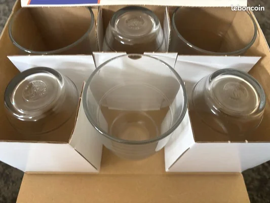 Lot de six verres Duralex Gigogne 36 cl, présenté dans son emballage, sur LeBonCoin.