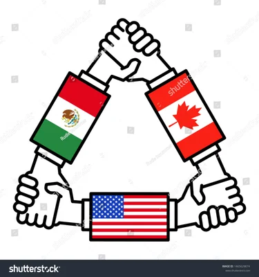Illustration symbolisant la coopération entre les États-Unis, le Canada et le Mexique.