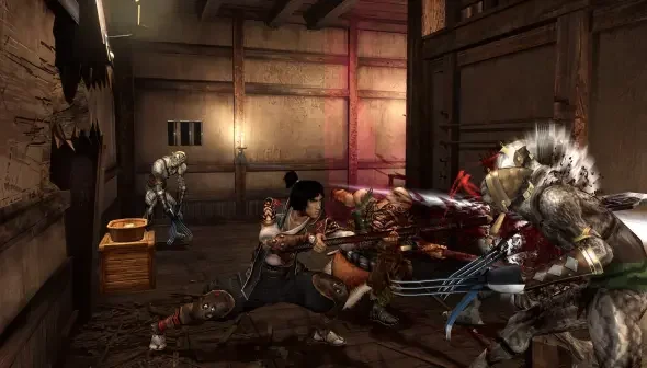 Capture d'écran d'Onimusha 2: Samurai's Destiny montrant un combat à l'épée.