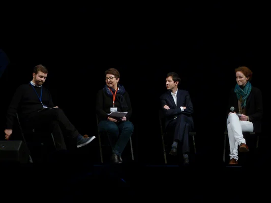 Dominique Quinio et François-Xavier Bellamy lors d'un échange à Ecclesia Campus 2015.