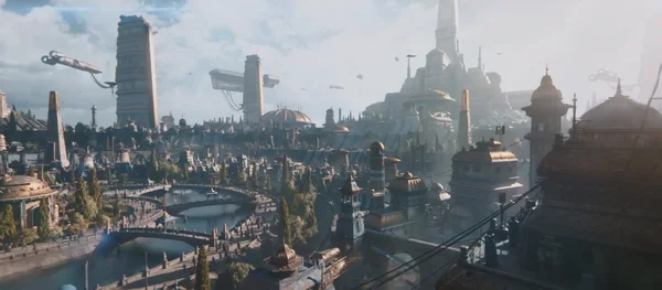 Ville futuriste rappelant l'univers de Star Wars Eclipse.